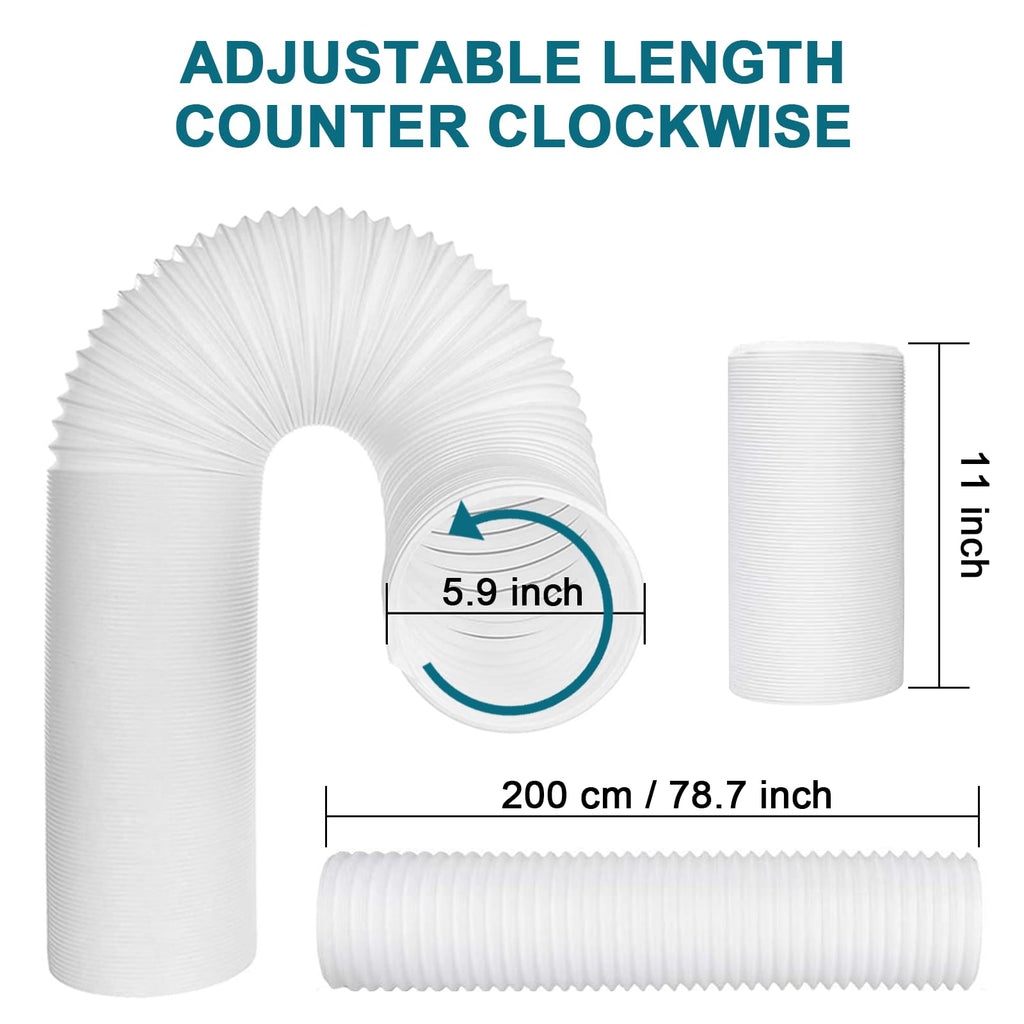 Portable Air Conditioner Hose with 5.9" Diameter & 80" Length Anti-Clockwise Thread, Universal Portable AC Exhaust Hose Air Conditioner Parts & Accessories