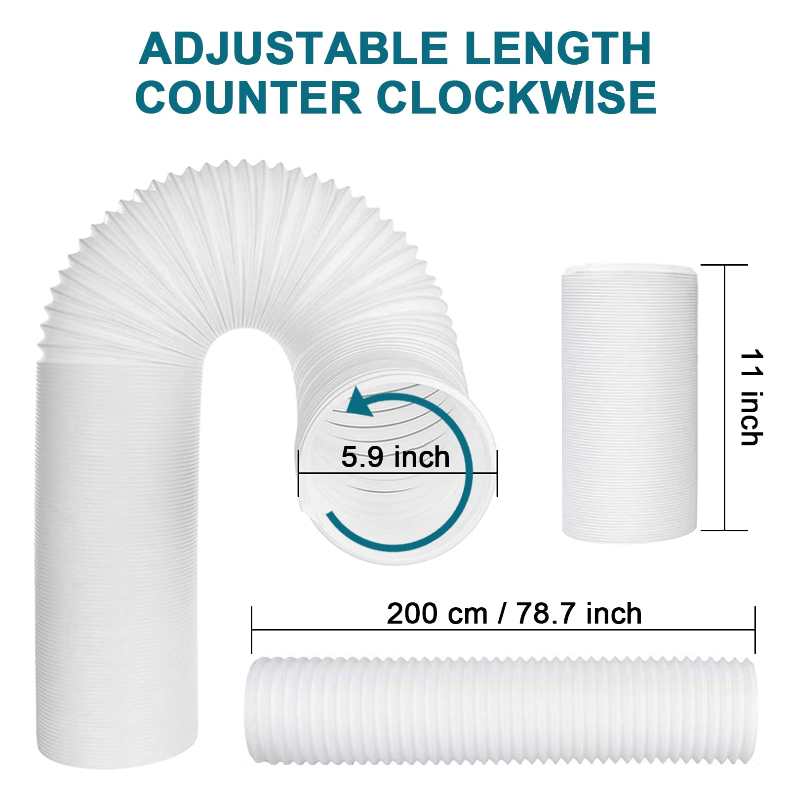 Portable Air Conditioner Hose with 5.9" Diameter & 80" Length Anti-Clockwise Thread, Universal Portable AC Exhaust Hose Air Conditioner Parts & Accessories