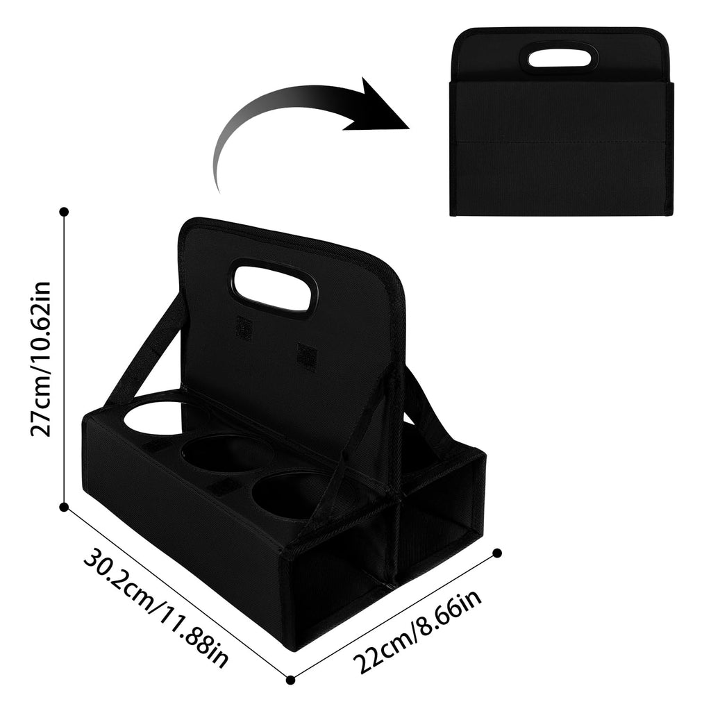 BOHEMIABY Drink Carrier with Handle Reusable, 6 Cup Portable Drink Carrier, Foldable Cup Coffee Carrier, Carry Cocktails、Safely Secures Hot and Cold Beverages-for Delivery and Take Out (Black)
