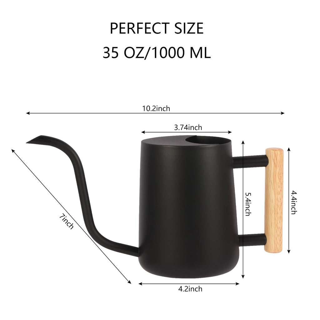 Watering Can Indoor Plants, 35oz Small Watering Can Stainless Steel Metal Modern Decorative Watering Pot with Long Spout for Indoor House Plant Bonsai Garden Flowers - Black