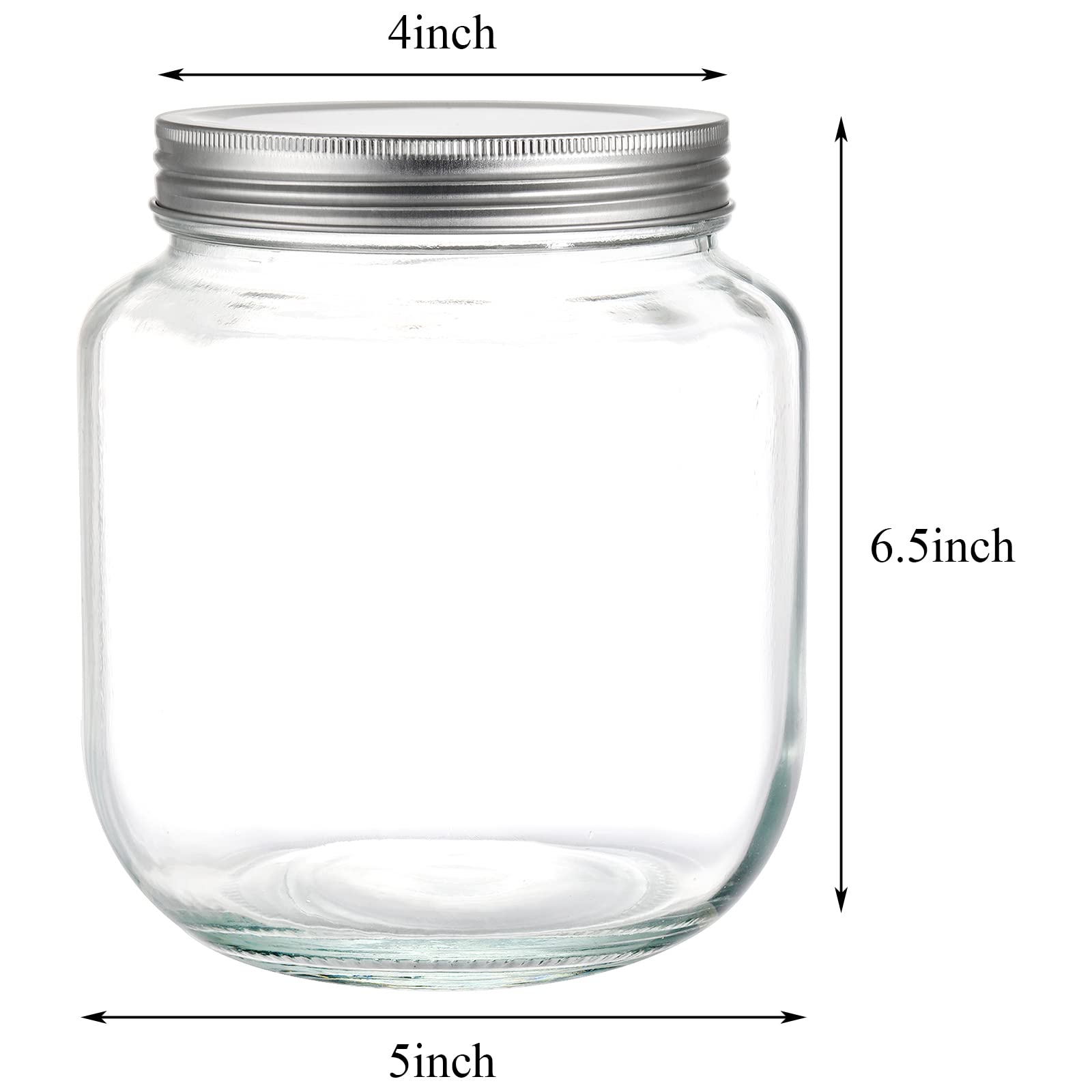 Coloch 4 Pack 64 Oz Half Gallon Glass Jar with Airtight Metal Lid, Clear Food Storage Jar Wide Mouth Glass Pantry Container for Candy, Cookie, Flour, Kombucha Tea, Fermenting