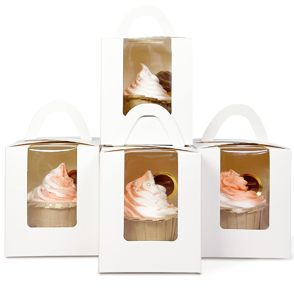 Cupcake Boxes Individual 100pcs Cupcake Holders Disposable White Single Cupcake Boxes with Window 3.6x3.6x4.3 inch Cupcake Containers