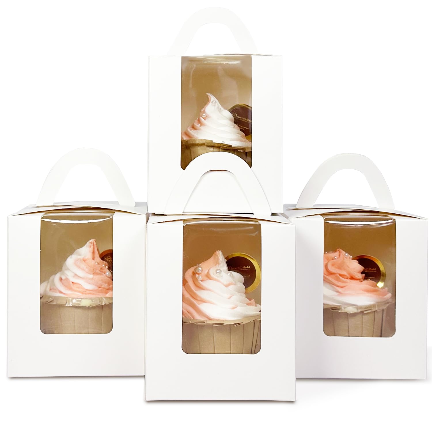 Cupcake Boxes Individual 100pcs Cupcake Holders Disposable White Single Cupcake Boxes with Window 3.6x3.6x4.3 inch Cupcake Containers