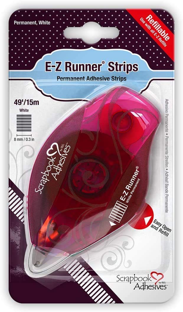 Scrapbook Adhesives by 3L - EZ Runner Scrapbook Adhesive Applicator - 49ft Double Sided Adhesive Tape Dispenser & 3 Pack Refill - Zero Waste Permanent Double Sided Tape Adhesive Strip Roller & E-Book