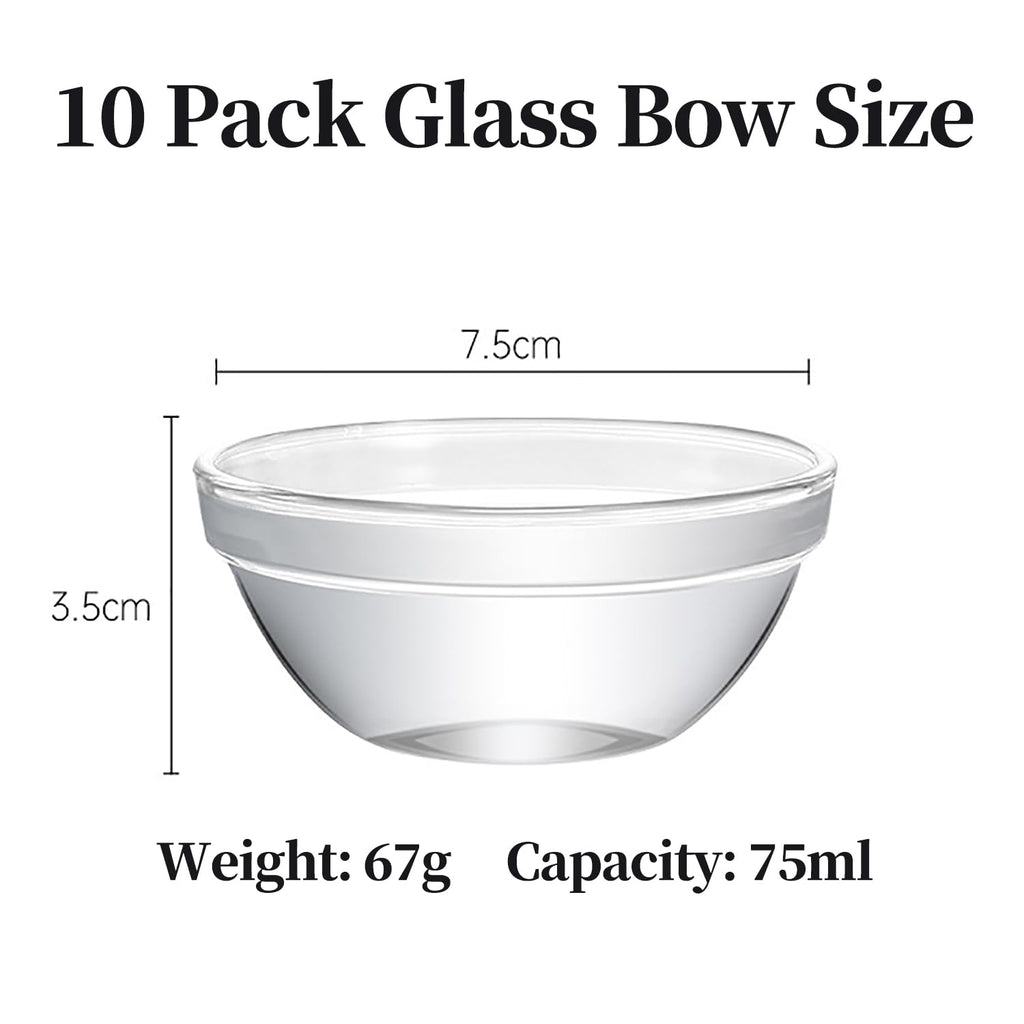 Orkim 3in 2.5oz Small Clear Glass Ramekins Custard Bowls, 10 Pack Mini Glass Dipping Sauce Cups Pinch Bowl, Little Kitchen Condiment Ingredient Prep Salad Dishes, Dishwasher Microwave Freezer Safe