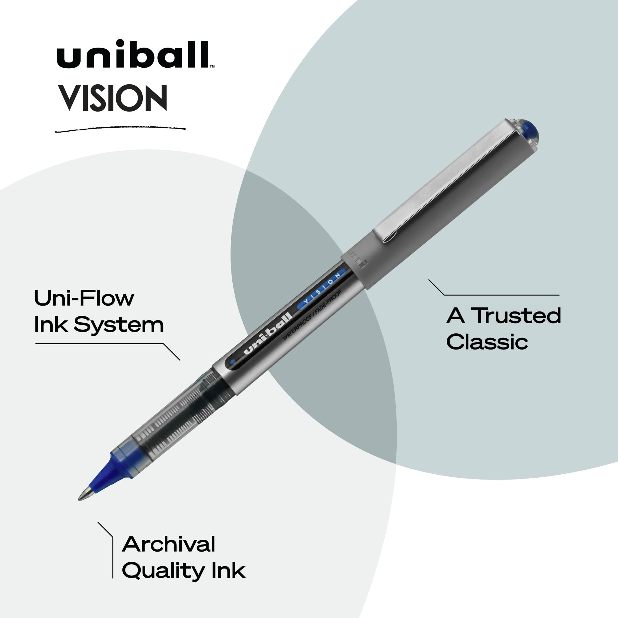 uni-ball VISION Rollerball, Stick Roller Ball Pen Fine-0.7mm, Blue Ink (60134)