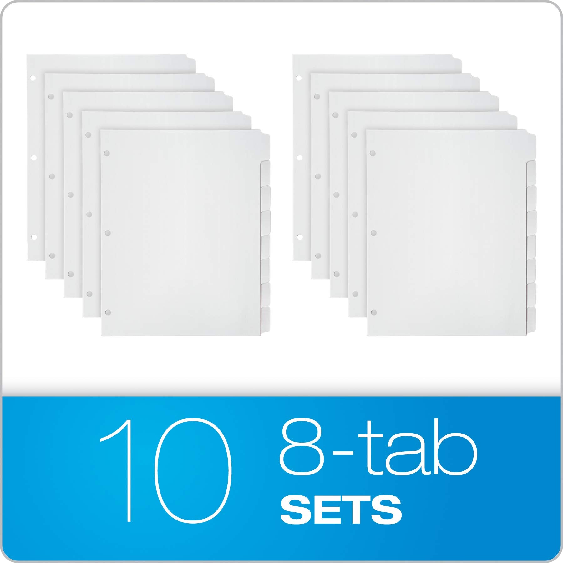 Oxford Binder Dividers, Blank Write-On, White, 1/8-Cut Tabs, Letter Size, 3-Hole Punched, 8 Tabs Per Set, 80 Dividers (10 Sets), for School, Office, and Home Organization