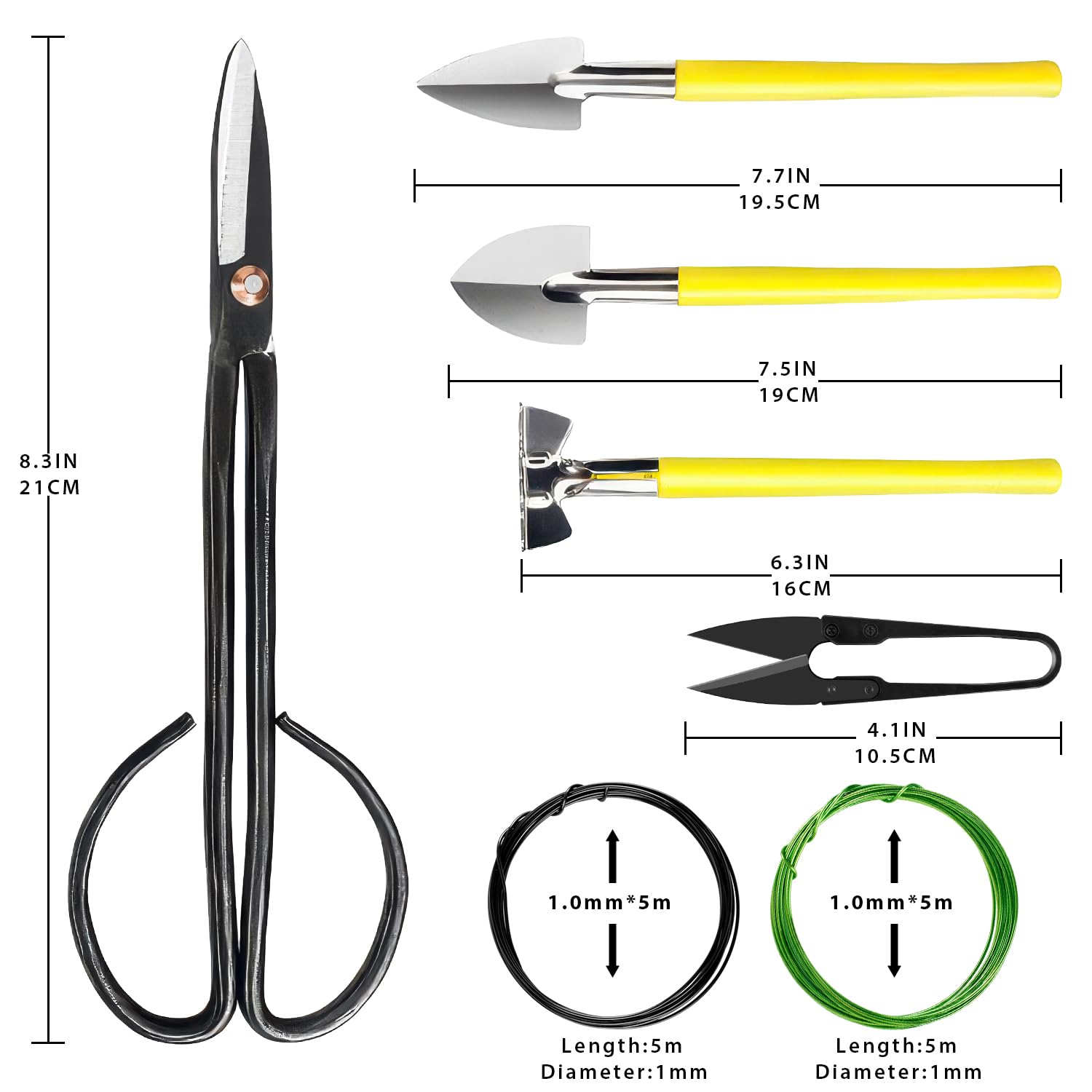 MOSFiATA Bonsai Tools Set 7 Pcs, High Carbon Steel Scissor Cutter Shears Set, Gardening Trimming Tools Set with Pruning Shears, Gardening Gloves, Training Wire, Garden Plant Tools with Carrying Bag