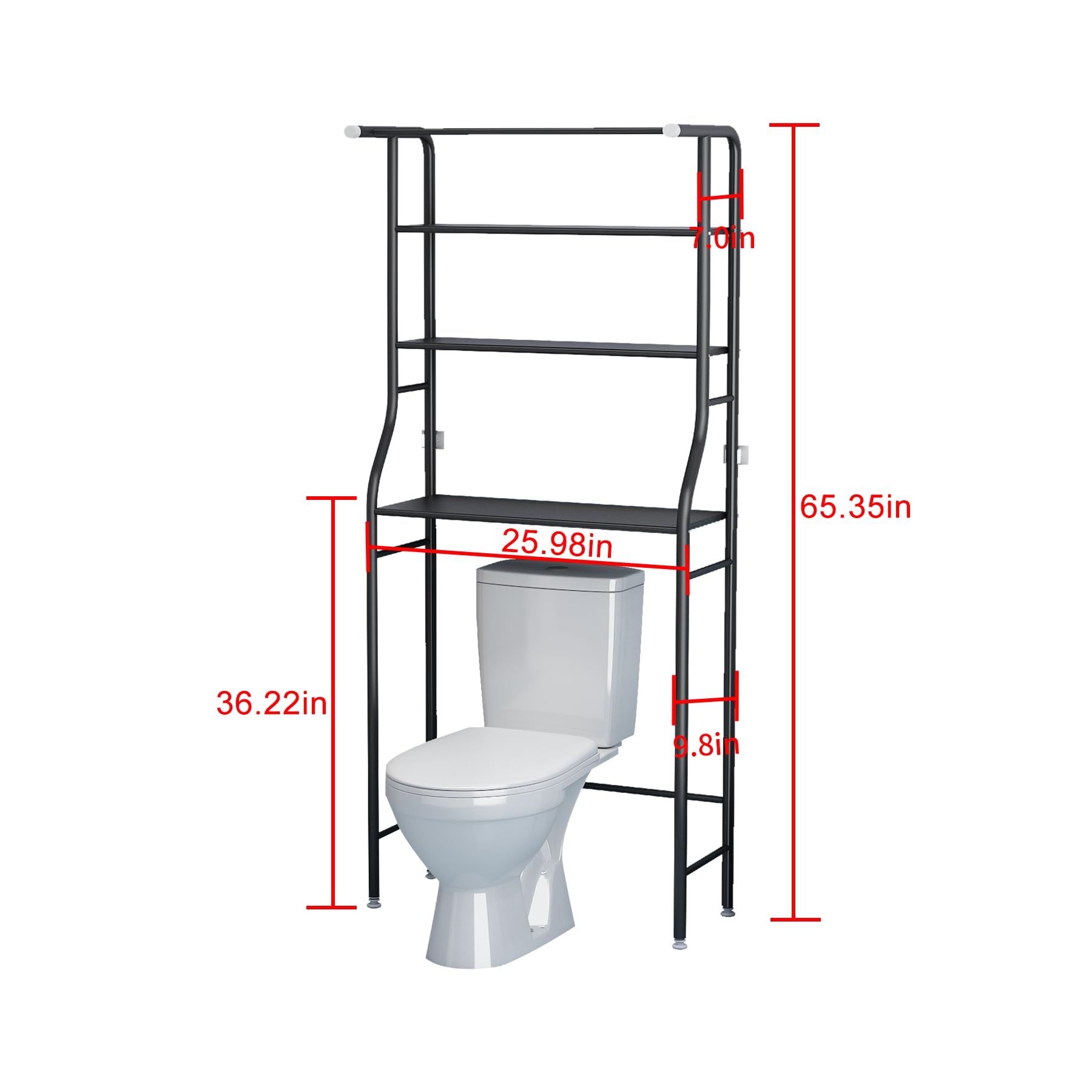 UDEAR 3 Shelf Bathroom Space Saver,Over The Toilet Rack,Bathroom Corner Stand Storage Organizer Accessories,The Washing Machine,with Hanging Rod,Bathroom Tower Shelf,Black