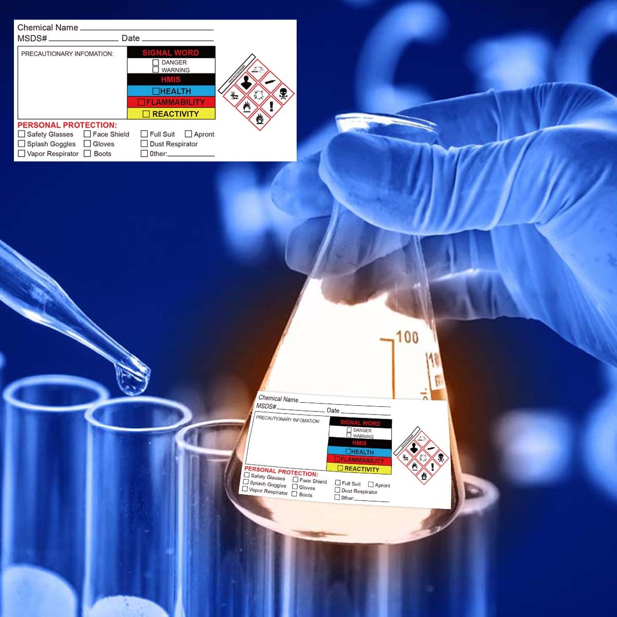 Chemical Identifying and Marking Sticker SDS Stickers Write-in 2x4 inch MSDS Safety Data Sheet Labels 300pcs