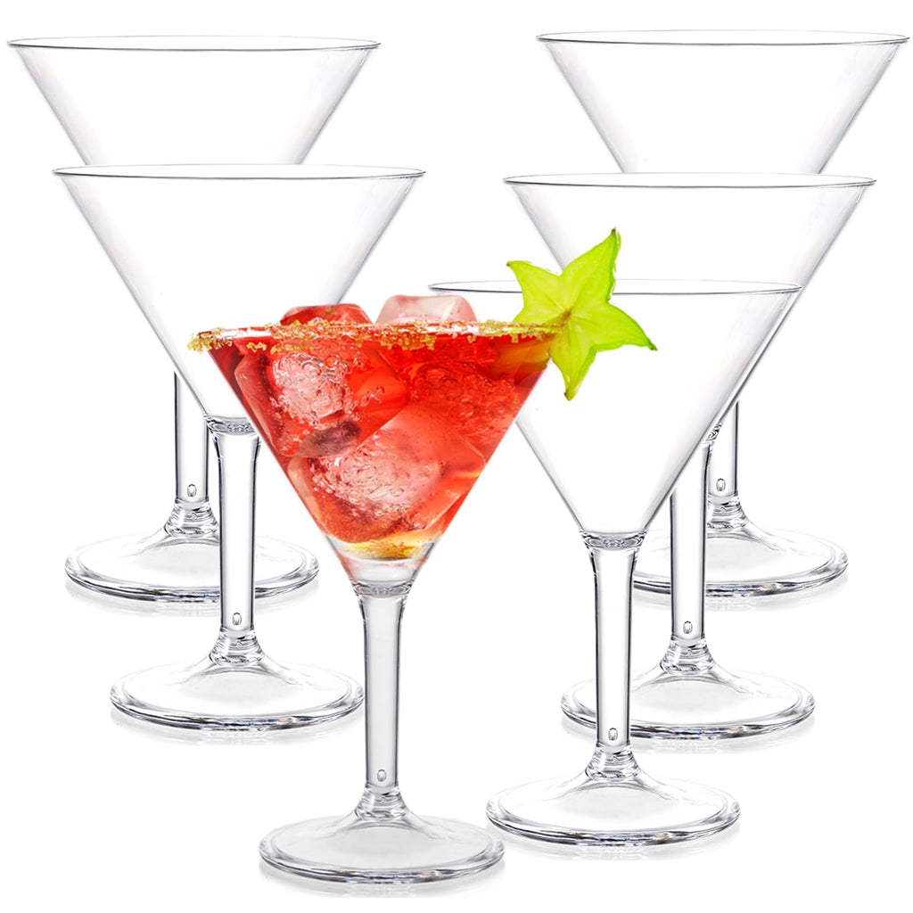 Yopay Set of 6 Unbreakable Martini Glasses, 10 Ounce Plastic Cocktail Glasses for Whiskey, Margarita, Manhattan, Holiday, Party, Reusable, Break Resistant, Clear Polycarbonate Glassware