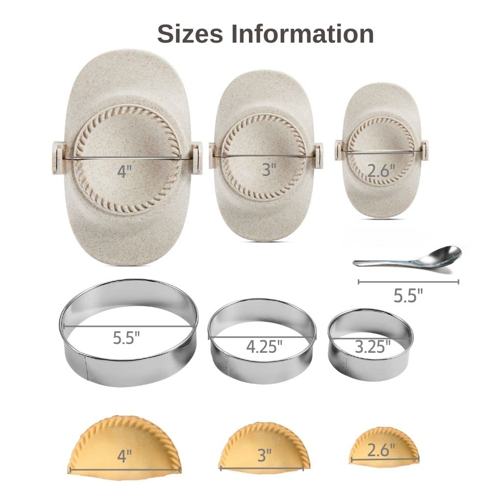 MUMSUNG Empanada Maker Press, 3size (4"+3"+2.6") Professional Dumpling Maker Mold kit with Dough Cutter, Fast to Make Empanadas Pierogi Ravioli calzone Turnover pastelitos, Classic White