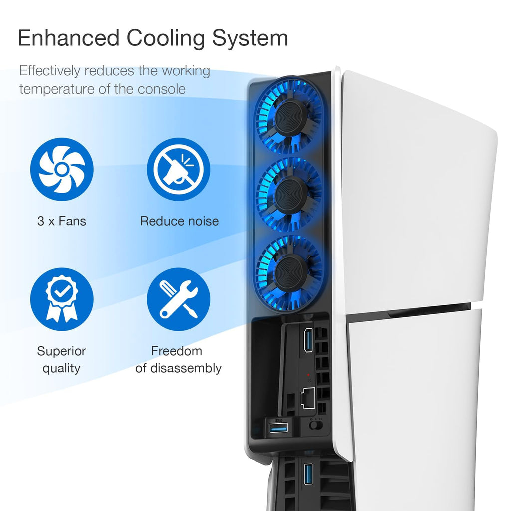JUSPRO Cooling Fan for PS5 Slim, Upgraded Quiet Cooler Fan with LED Light for Playstation 5 Slim Console/Digital & Discs Edition, OKT-PS5SFAN