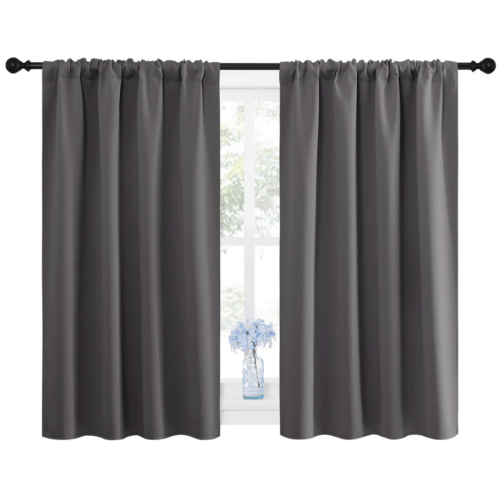 NICETOWN Blackout Curtains 45 Inches Long Thermal Insulated for Bedroom, Room Darkening Window Curtains 2 Panels for Kitchen, Short Drapes Privacy Rod Pocket for Closet/Bunk Bed (W42 x L45, Grey)