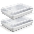 TeamFar Lasagna Pan, 12⅖’’ x 9¾’’ x 1.85’’ Stainless Steel Rectangular Cake Brownie Baking Pan with Lid, Non-Toxic & Heavy Duty, Brush Surface & Deep Side, Dishwasher Safe-2 Pans+2 Lids