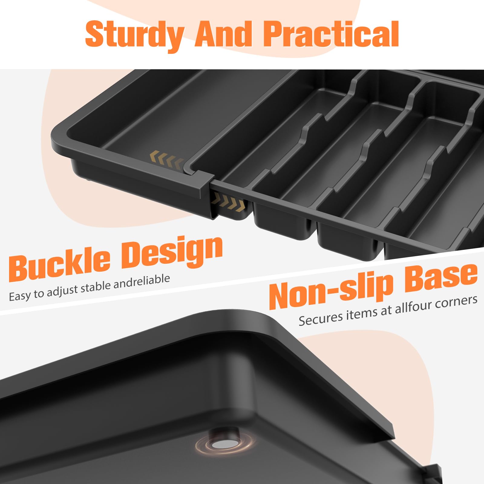 Ceecysaa Cutlery Organizer with 2 Removable Knife Blocks, Expandable Utensil Tray,Adjustable Cutlery Tray Drawer Organizer for Spoons, Knives, Kitchen Organizers and Storage,ABS,Black(6-9 Slots)