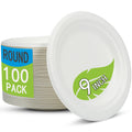 Disposable Large White Paper Plates 9 Inch - 100 Counts Heavy Duty Natural Bagasse Plates, Compostable & Oil-Proof, Microwave Safe for Family Christmas Dinner, Kids Pizza Nights & Fried Chicken Meals