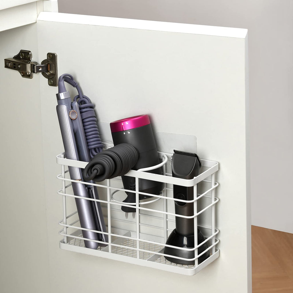 Wetheny Hair Tool Organizer - Hair Dryer Holder 5 Adjustable Height,Bathroom Organizer Cabinet Door/Wall Mounted for Hair Dryer,Curling Iron,Hair Straightener,Brush（White)