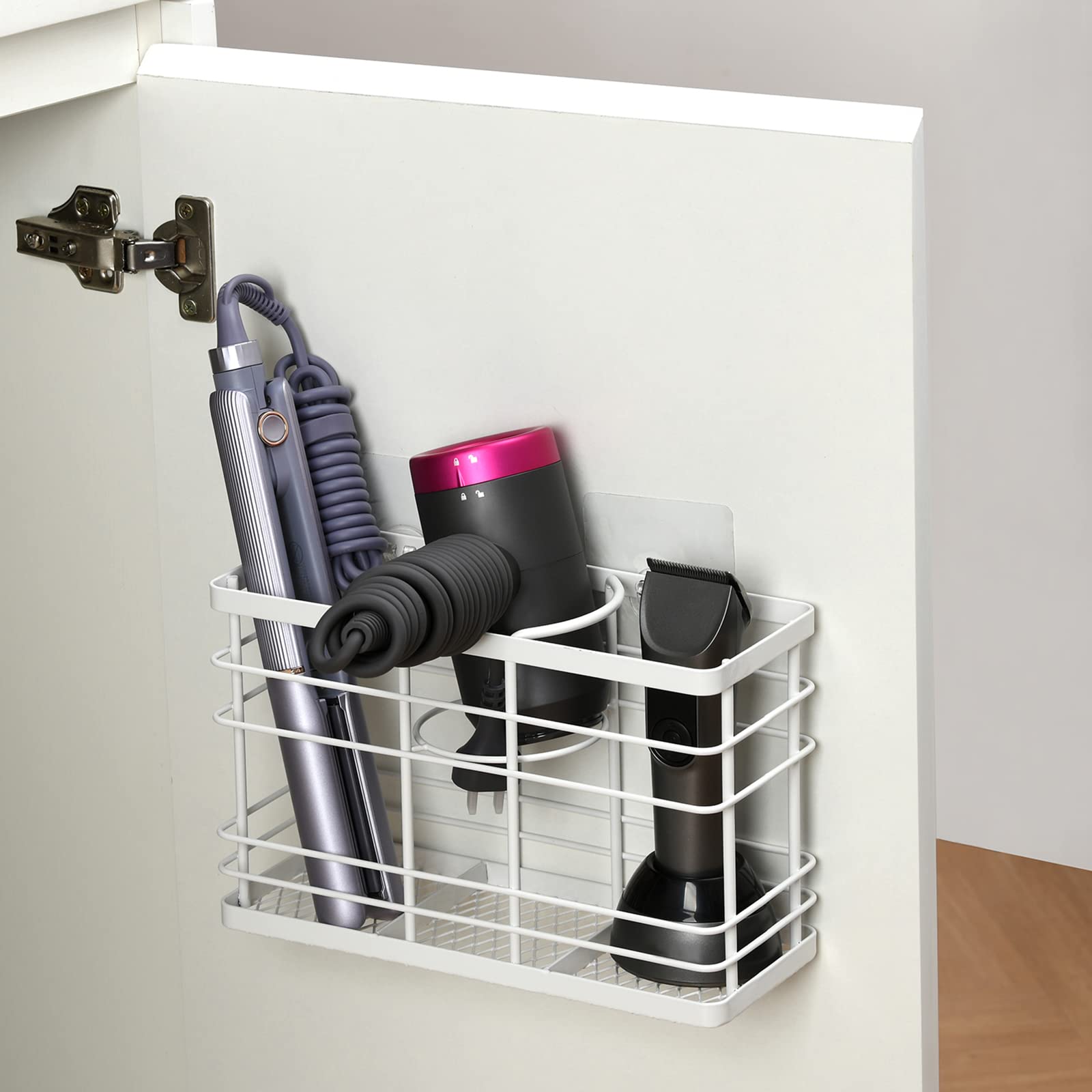 Wetheny Hair Tool Organizer - Hair Dryer Holder 5 Adjustable Height,Bathroom Organizer Cabinet Door/Wall Mounted for Hair Dryer,Curling Iron,Hair Straightener,Brush（White)