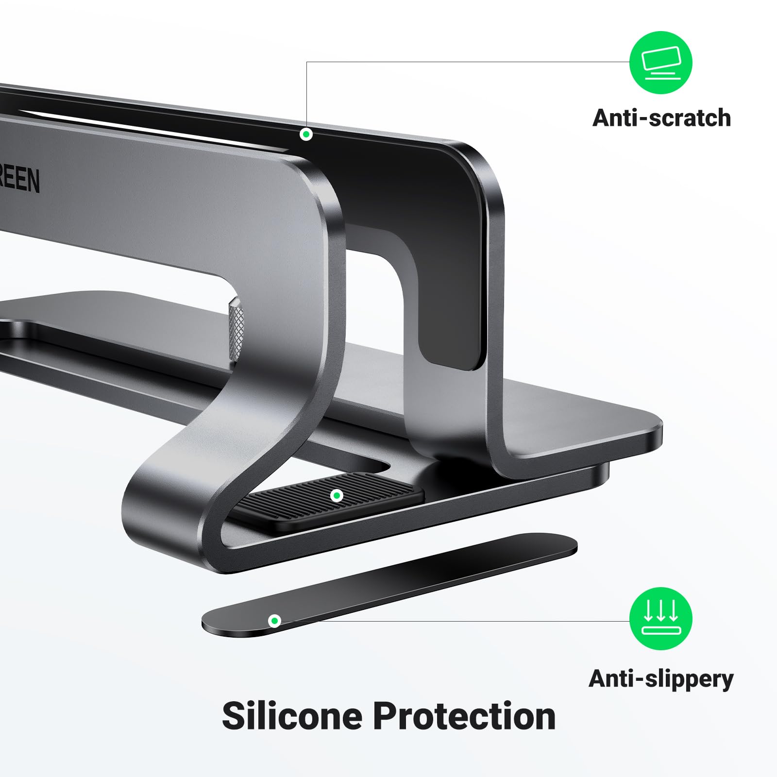 UGREEN Vertical Laptop Stand Holder Mount for Desk, Riser Adjustable Aluminum Compatible with MacBook Pro Air, Ideapad, Surface Book, Chromebook Up to 15.6inch, Grey