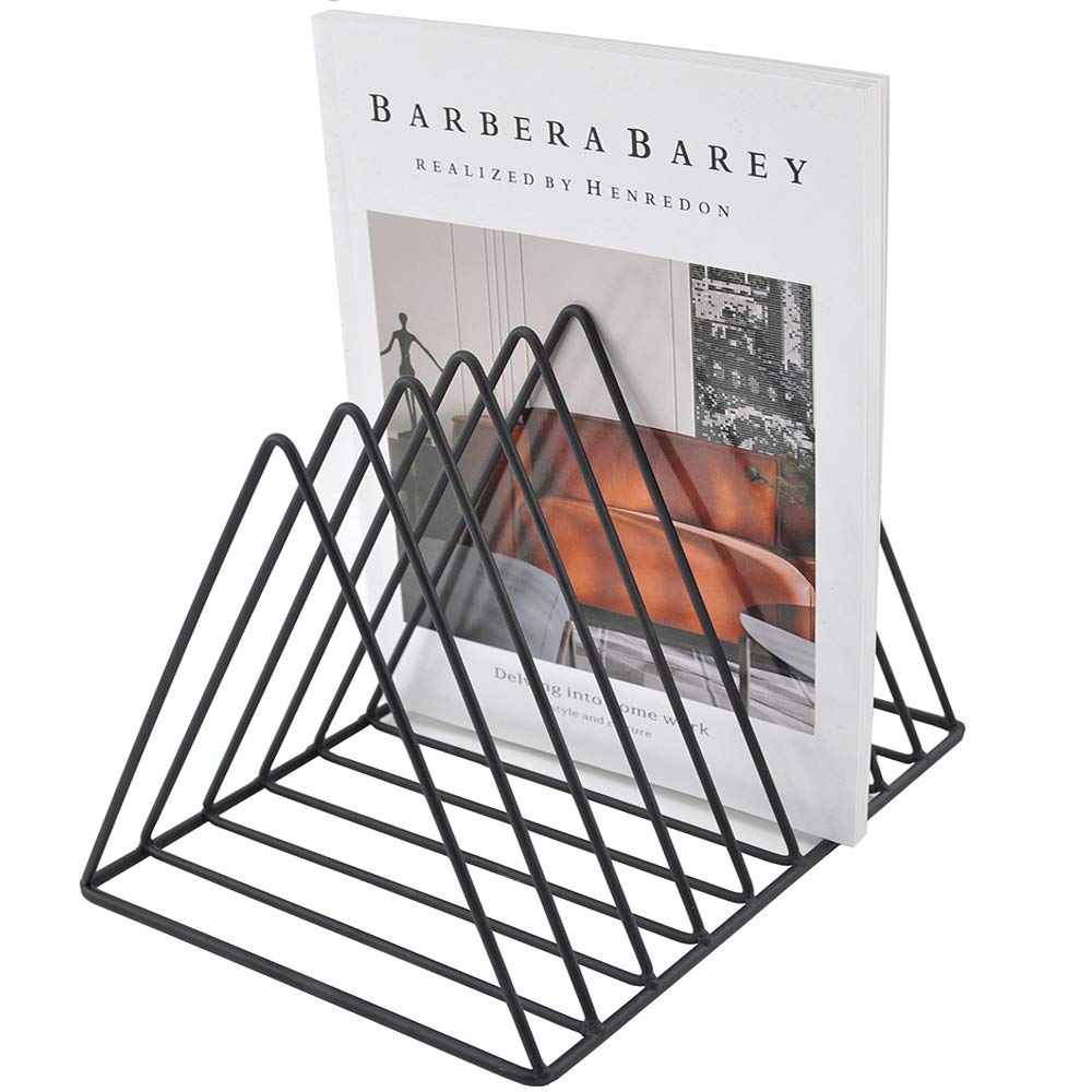 EASEPRES 9 Slot Mesh Magazine Rack Book Record Holder, Desktop Iron Storage Rack Bookshelf Multifunction Triangle Wire File Organizer Sorter for Decor Home Office, Black Pack of 2