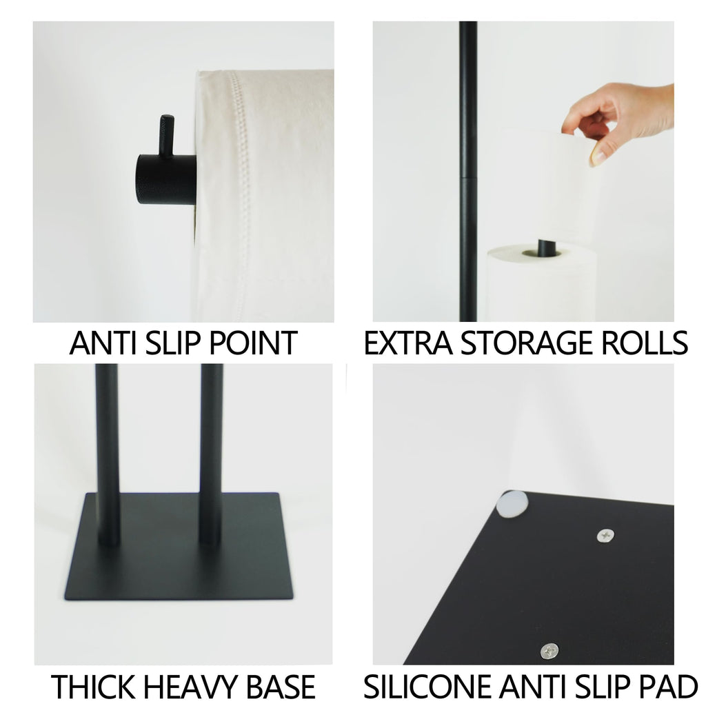 Toilet Paper Stand Black, Toilet Tissue Roll Holder Free Standing, Bath Toilet Paper Roll Standing Dispenser with Reserve, Toilet Tissue Organizer Stand with Heavy Base for Bathroom Washroom Lavatory