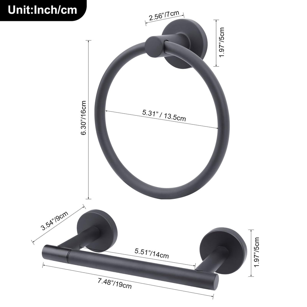 Ntipox Matte Black Double Post Pivoting Toilet Paper Holder Set, Stainless Steel Towel Ring,Toilet Paper Roll Holder,Bathroom Hardware Accessories Set Black