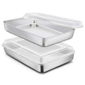 Stainless Steel Baking Pan with Lid, E-far 12⅓ x 9¾ x 2 Inch Rectangle Sheet Cake Pans with Covers Bakeware for Cakes Brownies Casseroles, Non-Toxic & Healthy, Heavy Duty & Dishwasher Safe - Set of 2