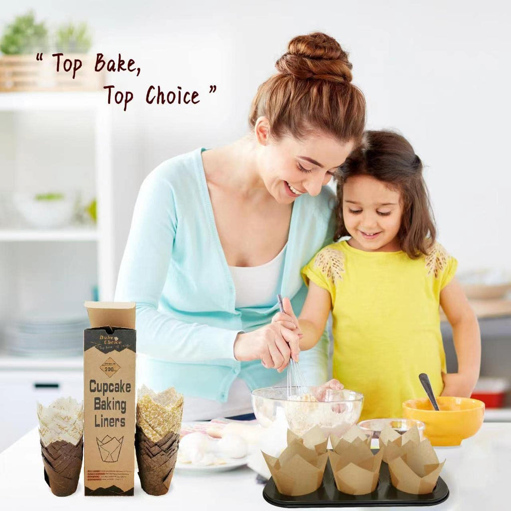 Bake Choice Nordic Paper Tulip Cupcake Liners for Baking - 200pcs Four Fancy Designs, Standard Size, Parchment Paper Muffin Liners for Party, Christmas