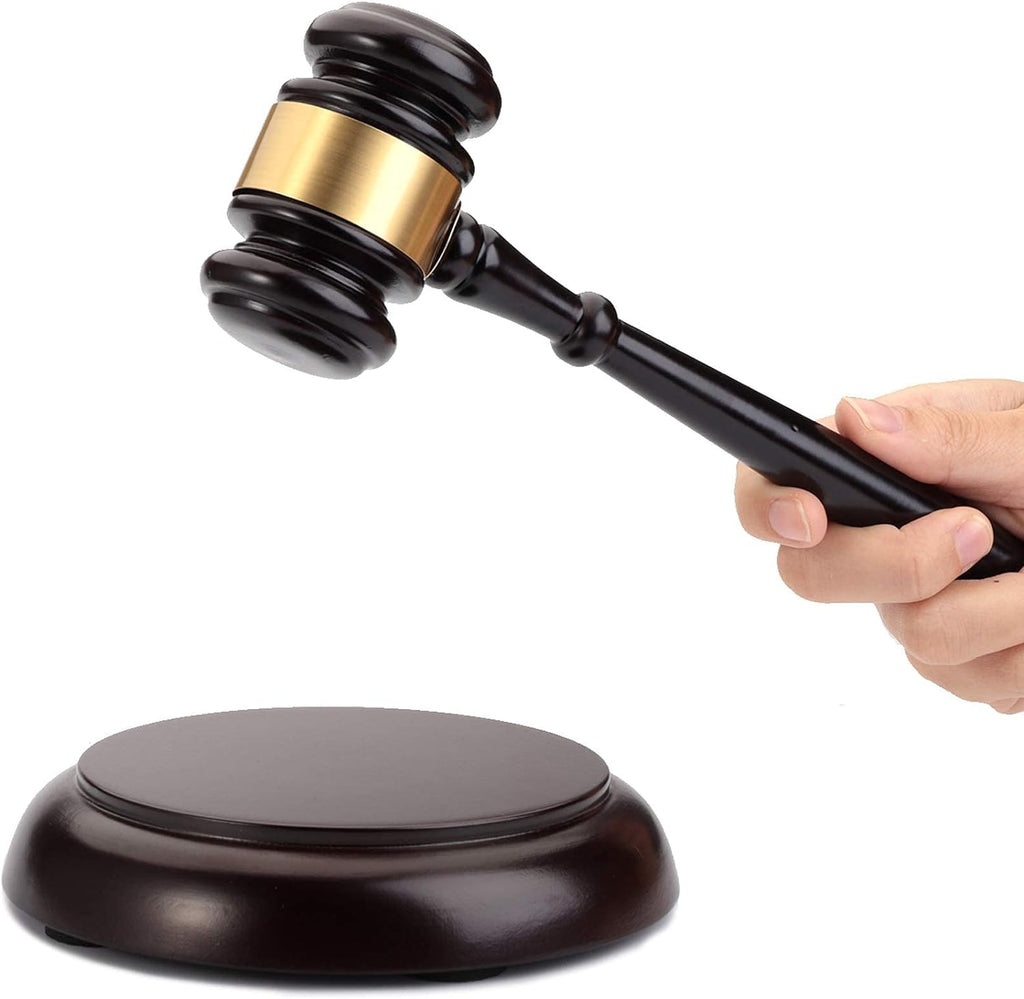 WUWEOT Gavel and Block Set, Handcrafted Vintage Old View Finish Wood Gavel and Round Hammer Sound Block Perfect for Judge, Lawyer, Meeting, Auction Sale, and Gifts