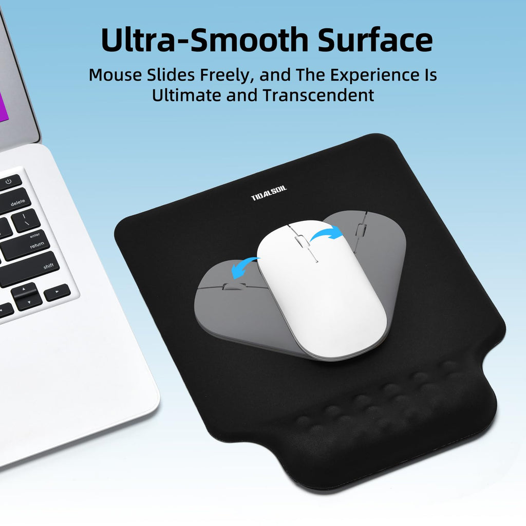 Ergonomic Mousepad with Slow-Rebound Memory Foam Wrist Rest - Ultra Smooth Surface, Non-Slip Base, Desk Essential for Office, Design, Gaming, 24x20.5 cm