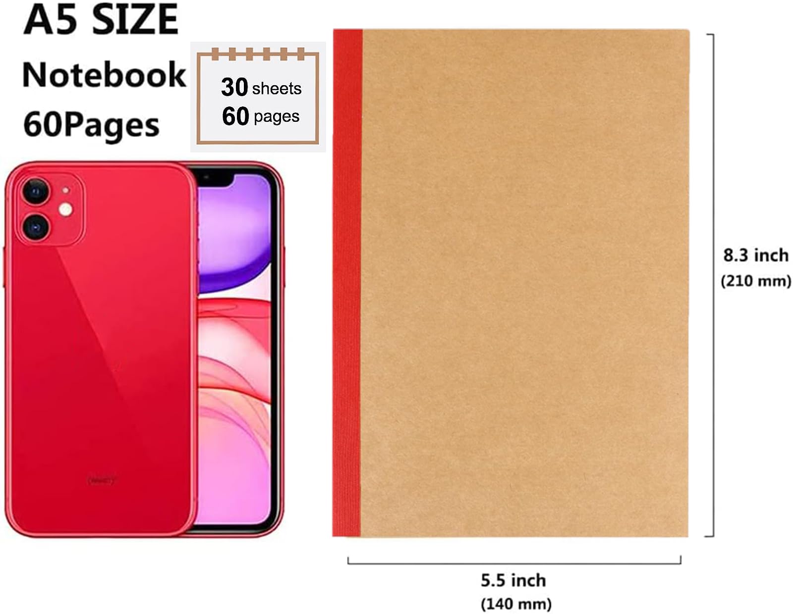 12 Pack A5 Kraft Notebooks, 60 Blank Pages Travel Journal Bulk, Soft Cover Notebooks for Women Girls Students, Making Plans Writing Memos Office School Supplies, 8.3 X 5.5 in