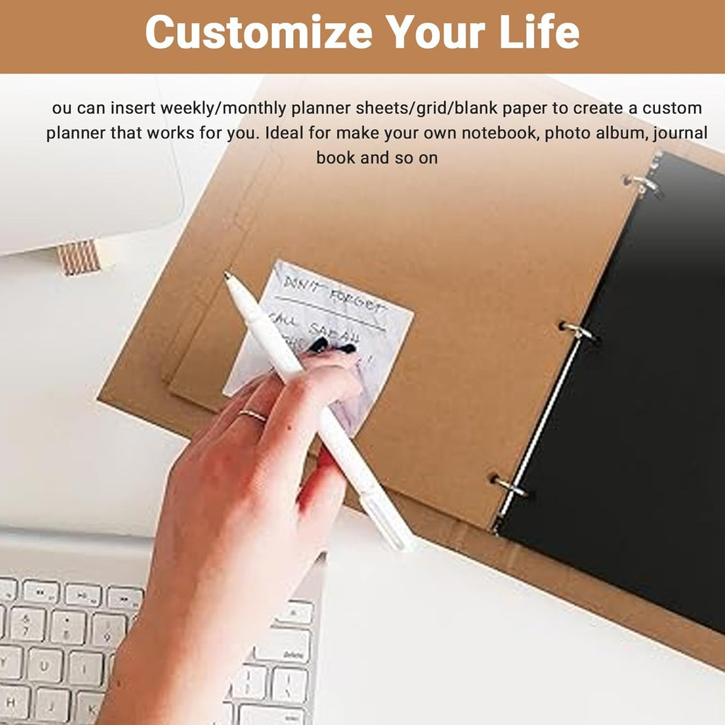 A4 Kraft Binder 3-Holds Round Ring Binder 2 Pack, Durable Binding Hard Cover Protector for Journal, Notebook, Inserted Sheets & Refill Paper, Holds 200 Sheets Capacity (A4 Size)