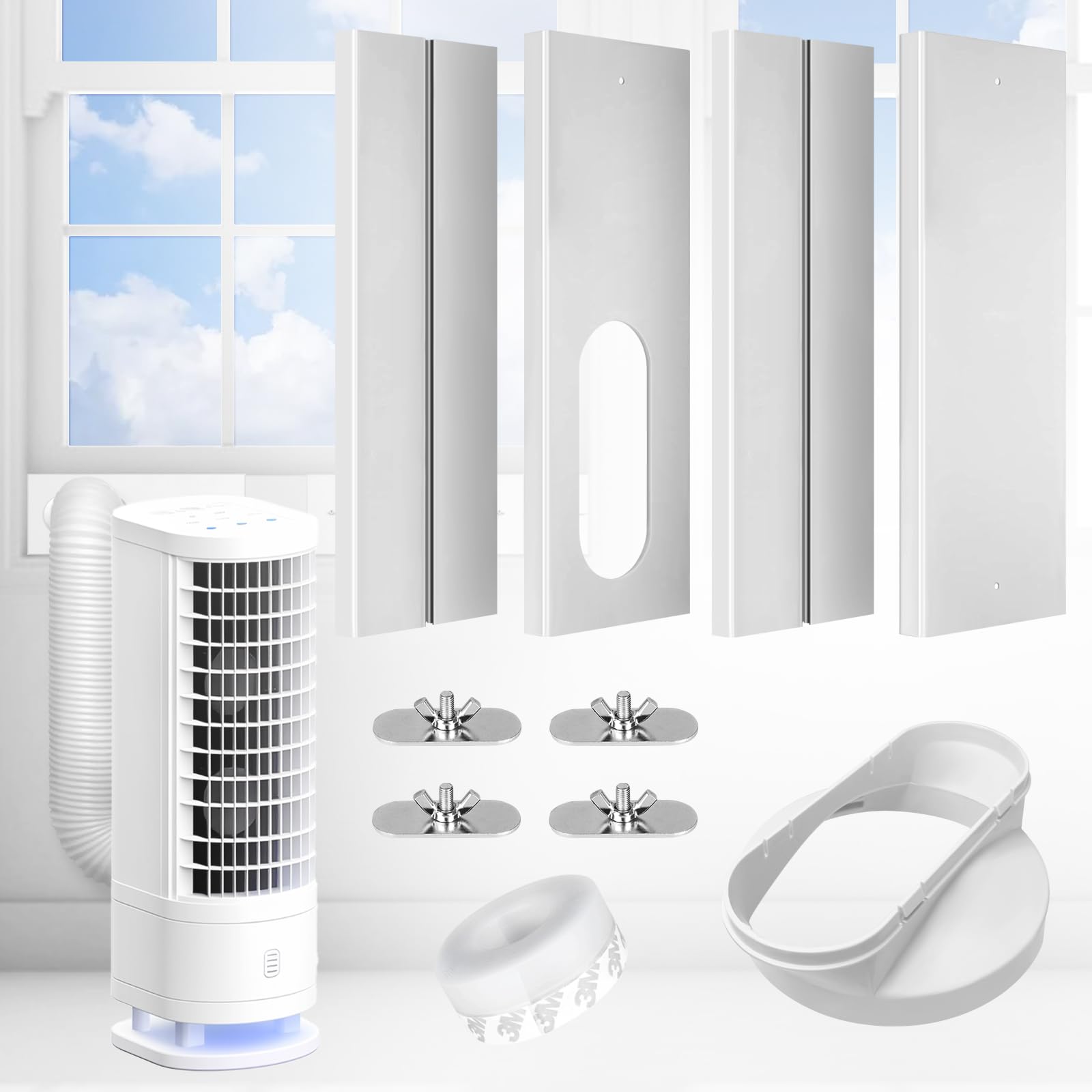 Portable Air Conditioner Window Vent Seal Kit with Universal Coupler, Adjustable Portable AC Vent Kit for Vertical & Horizontal Sliding Window, Fit for All AC with 5.9 Inch Diameter Exhaust Hose