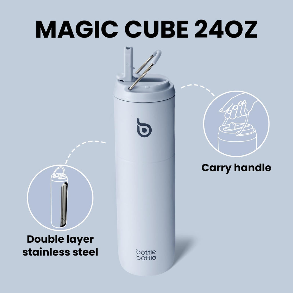Bottle Bottle Insulated Water Bottle 24oz with Straw Lid and Handle for Sports Travel Gym Stainless Steel Water Bottles Double-Wall Vacuum Metal Bottles Leak Proof BPA-Free (Light Blue)