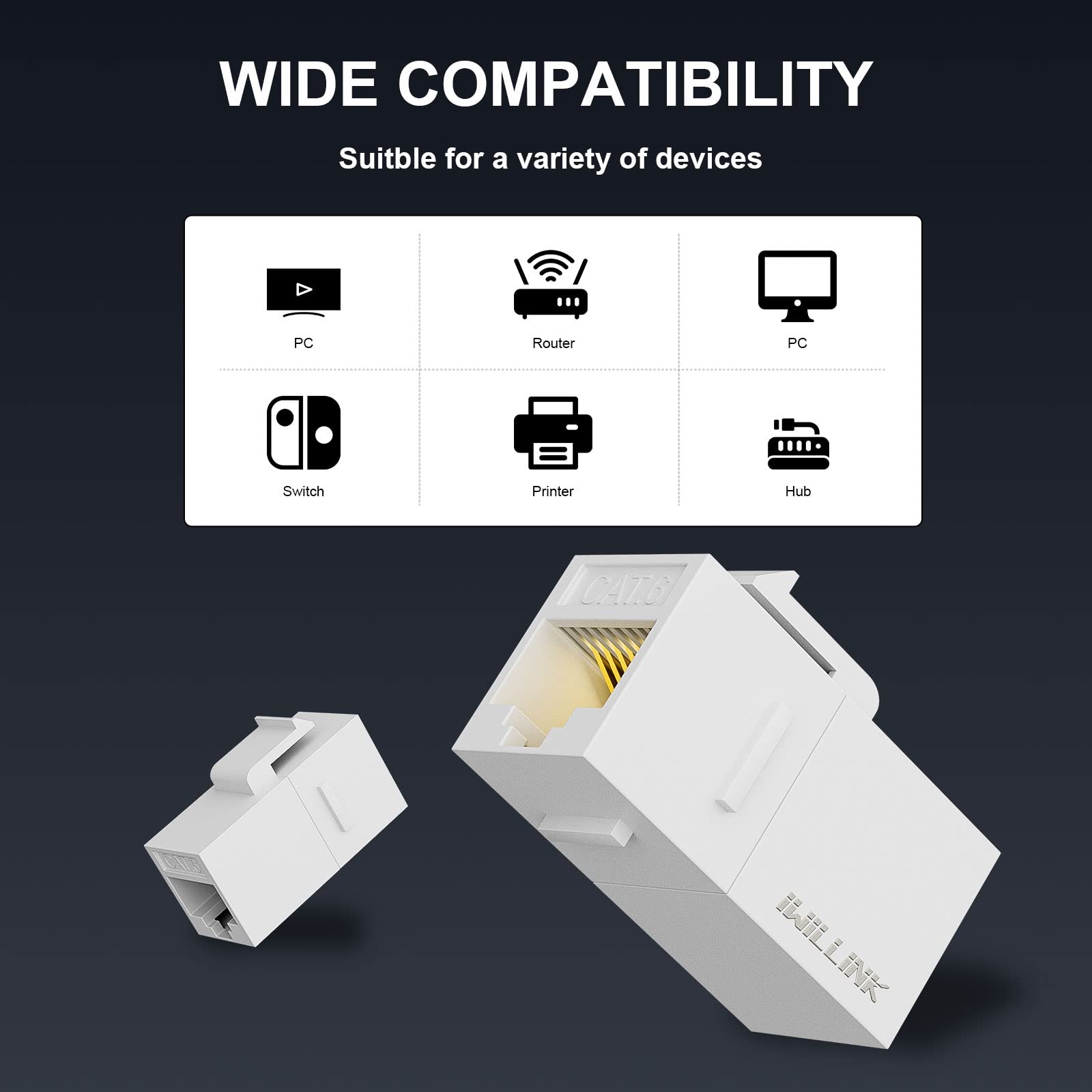 iwillink RJ45 Cat6 Keystone Coupler 25-Pack, Female to Female Cat6 Keystone Jack, UTP Keystone Coupler Insert,Keystone Jack, White