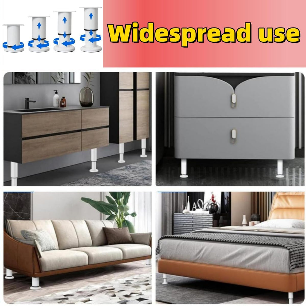 4Pack Adjustable Height Cabinet Support Legs Heavy Duty 3.1-4.7" -for Sofa/Cabinet/Nightstand Replacement Legs, Anti-Slip Base & Wobble-Free Design(White)