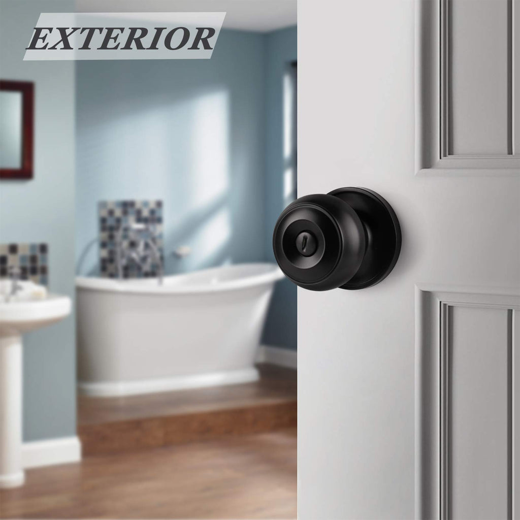 Probrico Interior Door Knobs Matte Black Finish, Standard Door Hardware, Indoor Door Handles Keyless, Privacy Door Lock for Bedroom/Bathroom Flat Ball Knob, 1 Pack