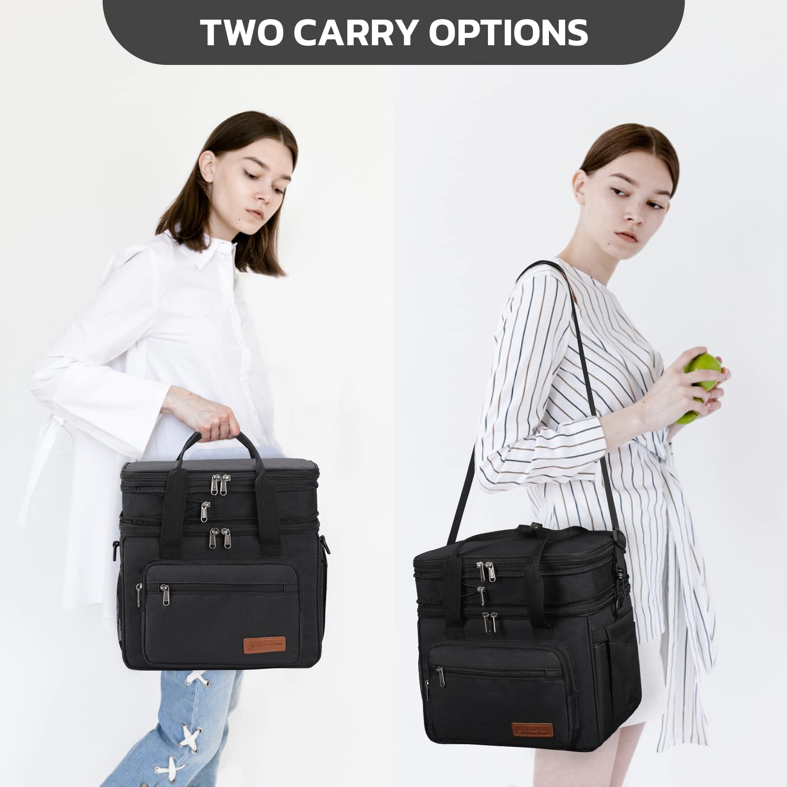 Maelstrom Lunch Bag Women,23L Insulated Lunch Box for Men Women,Expandable Double Deck Cooler Bag,Lightweight Leakproof Tote Bag with Side Tissue Pocket (Black)