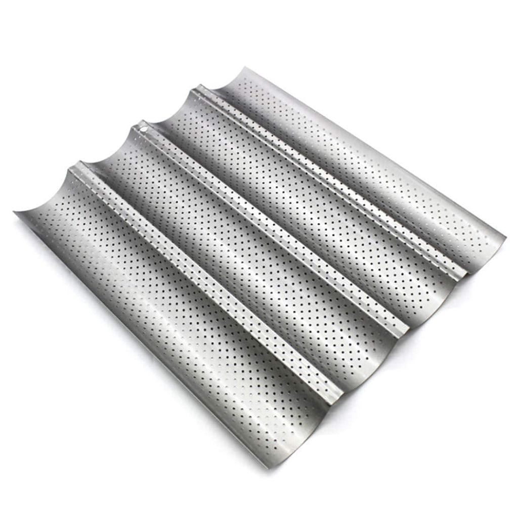 Fasmov 2 Pcs French Bread Baking Pan Nonstick Perforated Baguette Pan 4 Wave Loaves Loaf Bake Mold Toast Cooking Bakers Molding