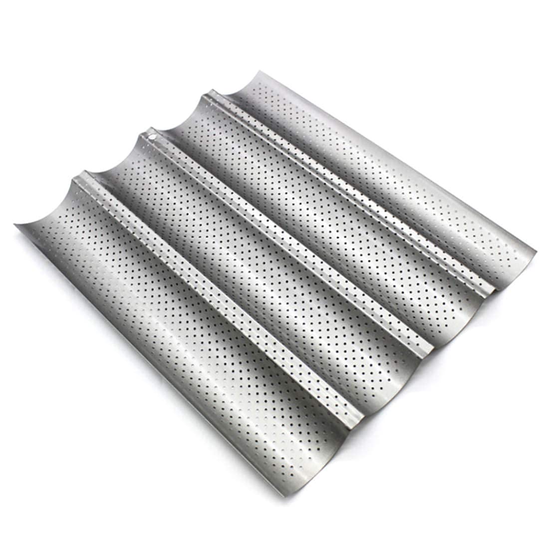 Fasmov 2 Pcs French Bread Baking Pan Nonstick Perforated Baguette Pan 4 Wave Loaves Loaf Bake Mold Toast Cooking Bakers Molding