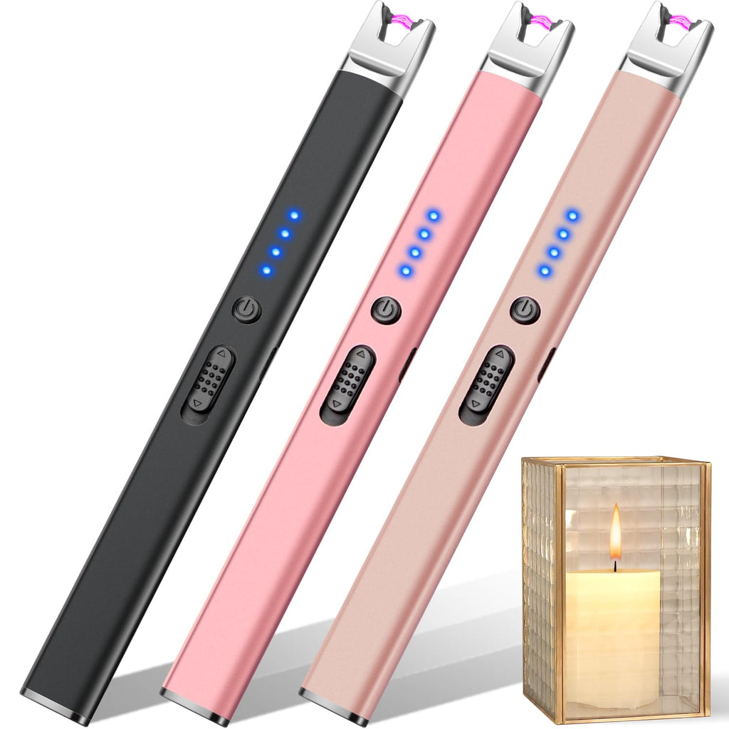 3 Pack Electric Candle Lighter Long Reach, BBQ Lighter USB C Rechargeable, Electronic Windproof Arc Plasma Lighter for Outdoors, Camping, Hiking and Campfire