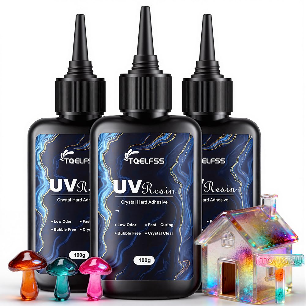 UV Resin 300g,Crystal Clear,Hard UV Curing epoxy Resin, Upgraded Formula,odorless,Solar Activated Glue kit,Clear,UV Fast Curing,for Craft Decoration (100 g*3)