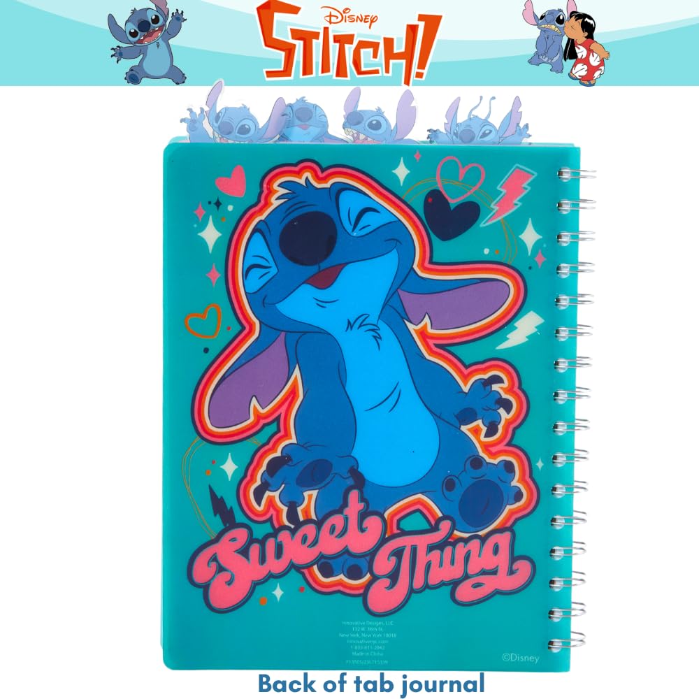 Disney Stitch Tab Journal Spiral Notebook, Ballpoint Pen, Sticky Tabs, 96 Lined Pages, Blue