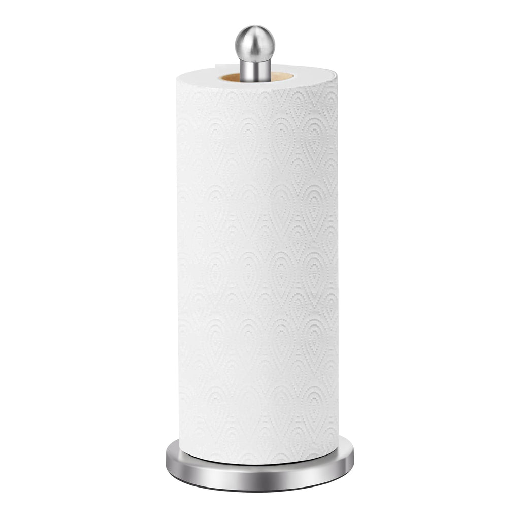 Paper Towel Holder Countertop, Paper Towel Holder with Solid Weighted Base, for Standard and Large Size Rolls (Silver)