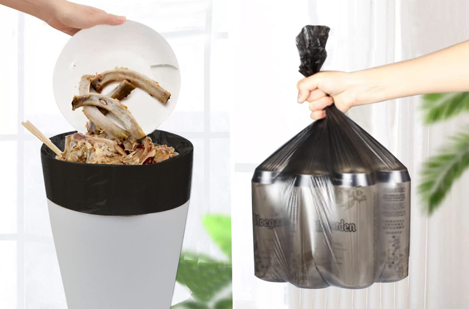 Feisco 2 Gallon Strong Black Trash bag Garbage Bag Bin Liner,150 Counts for Home,Office,Car
