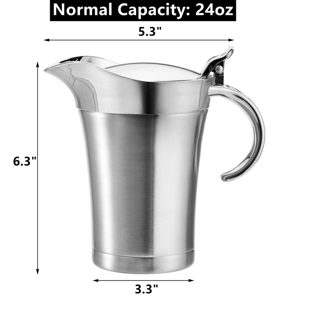 Peohud Double Insulated Gravy Boat with Lid, 700ml Stainless Steel Gravy Jug with Hinged Lid, Gravy Warmer Pitcher for Home, Easy Clean Serving Jug for Custard and Cream