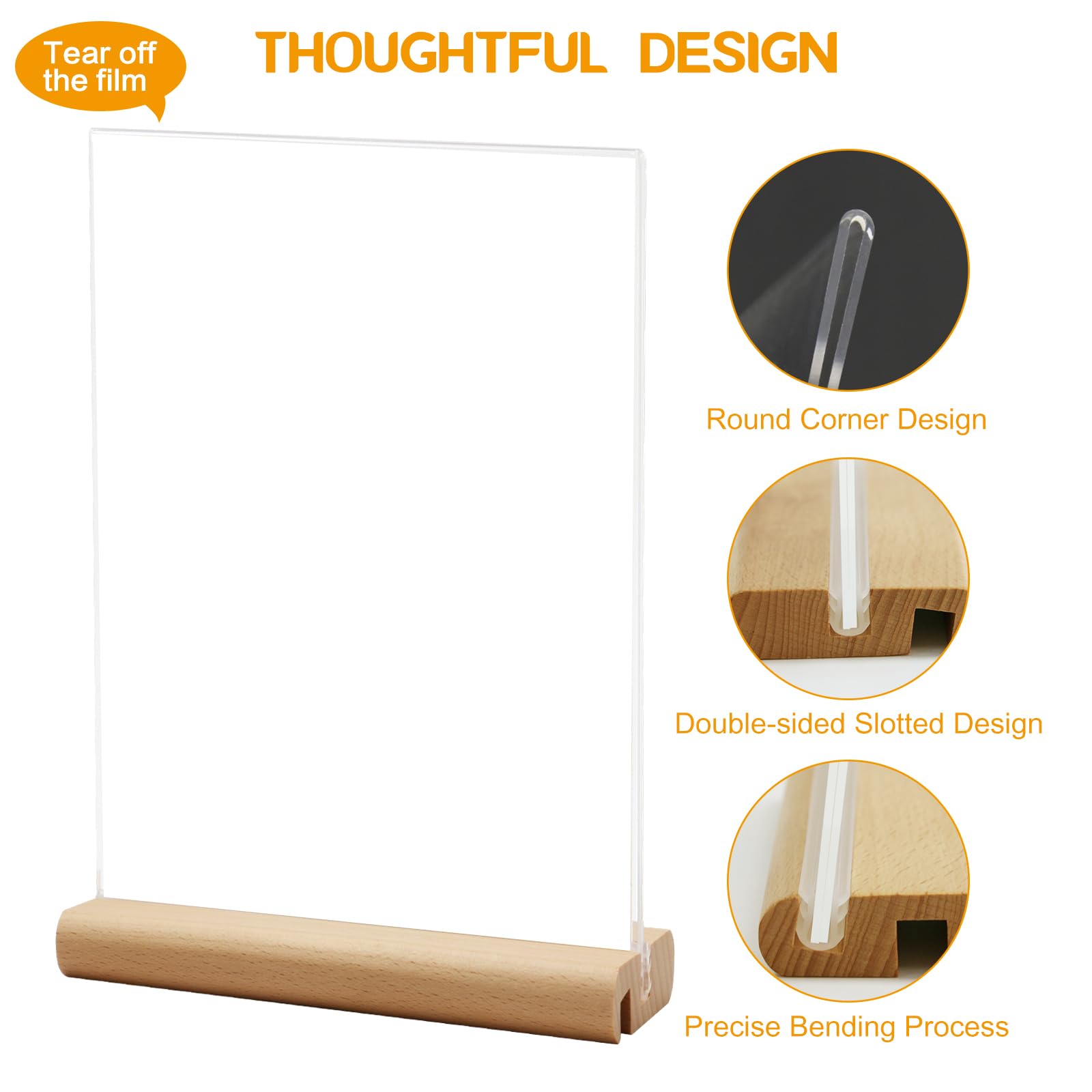 trophable Acrylic Sign Holder, L/T Shape Clear Acrylic Frames Wood Base Table Menu Display Stand for Office School Restaurant (Clear 5x7 inch 3Pack)