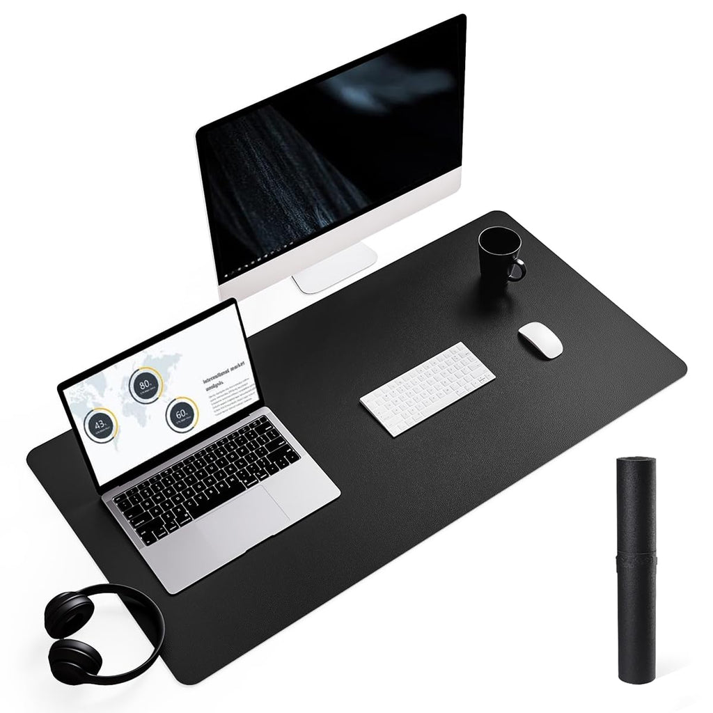 Non-Slip Desk pad,New Material Leather Desk Blotter Pad,Soft Surface Desk Mat,Easy Clean Laptop Desk Writing Mat for Office/Home (Black, 35.4" x 17")