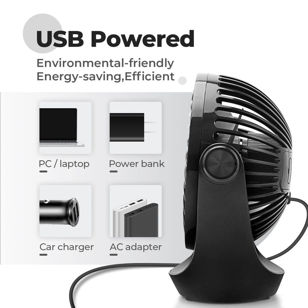 OCOOPA Small USB Desk Fan Table Fan 5'' with Strong Airflow & Quiet Operation, Portable Cooling Mini Fan 3 Speed, 360°Rotatable Head for Home Office Bedroom Desktop